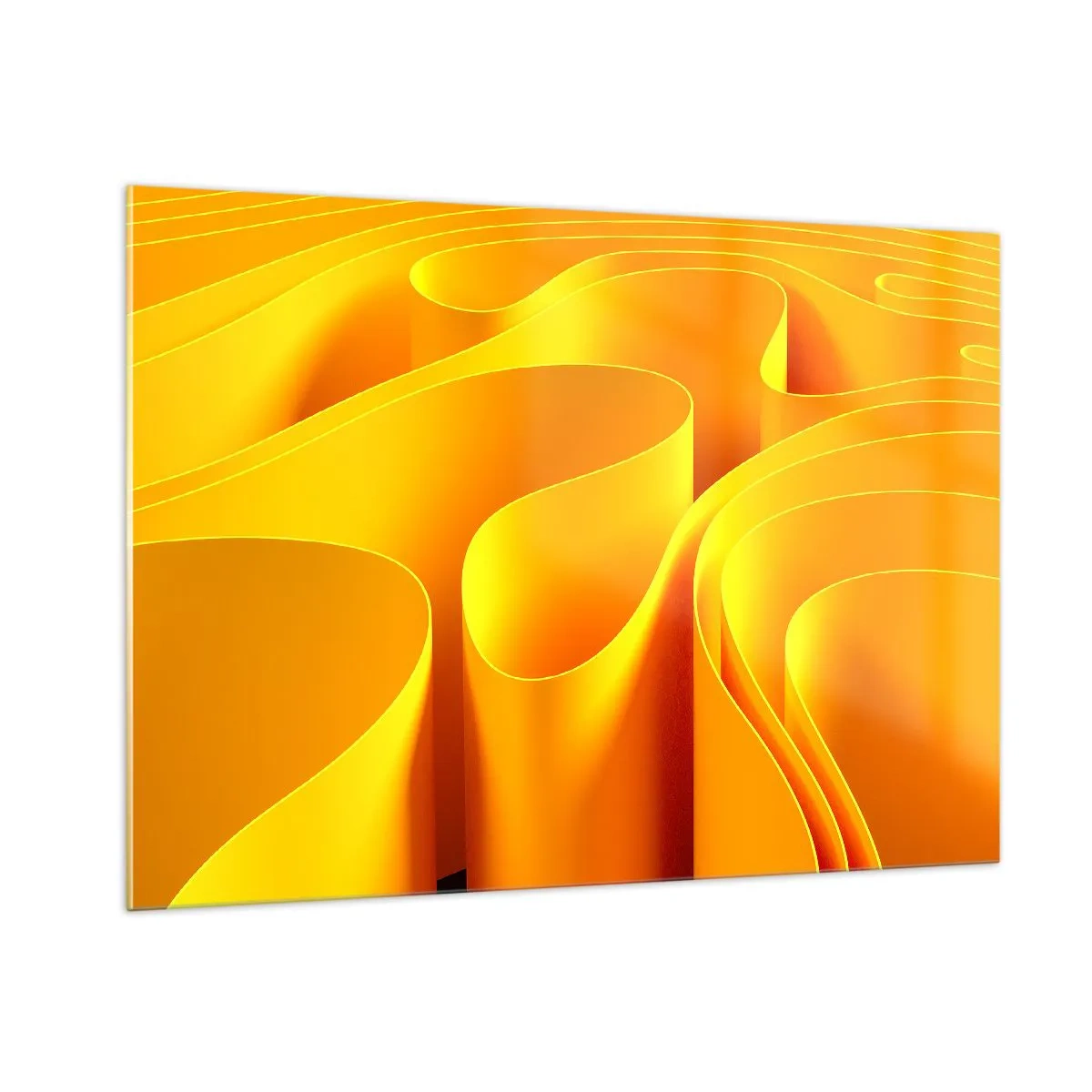 Impression sur verre - Image sur verre - Vagues abstraites dans des tons d'or et d'orange - 100x70cm - Comme les vagues du soleil - Décoration murale moderne pour le salon et la chambre ARTTOR