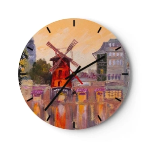 Horloge murale - Pendule murale - Moulin Rouge dans une interprétation picturale du paysage urbain - 30x30cm - Icones parisiennes – le Moulin rouge - Décoration murale moderne pour le salon, la cuisine et la chambre ARTTOR