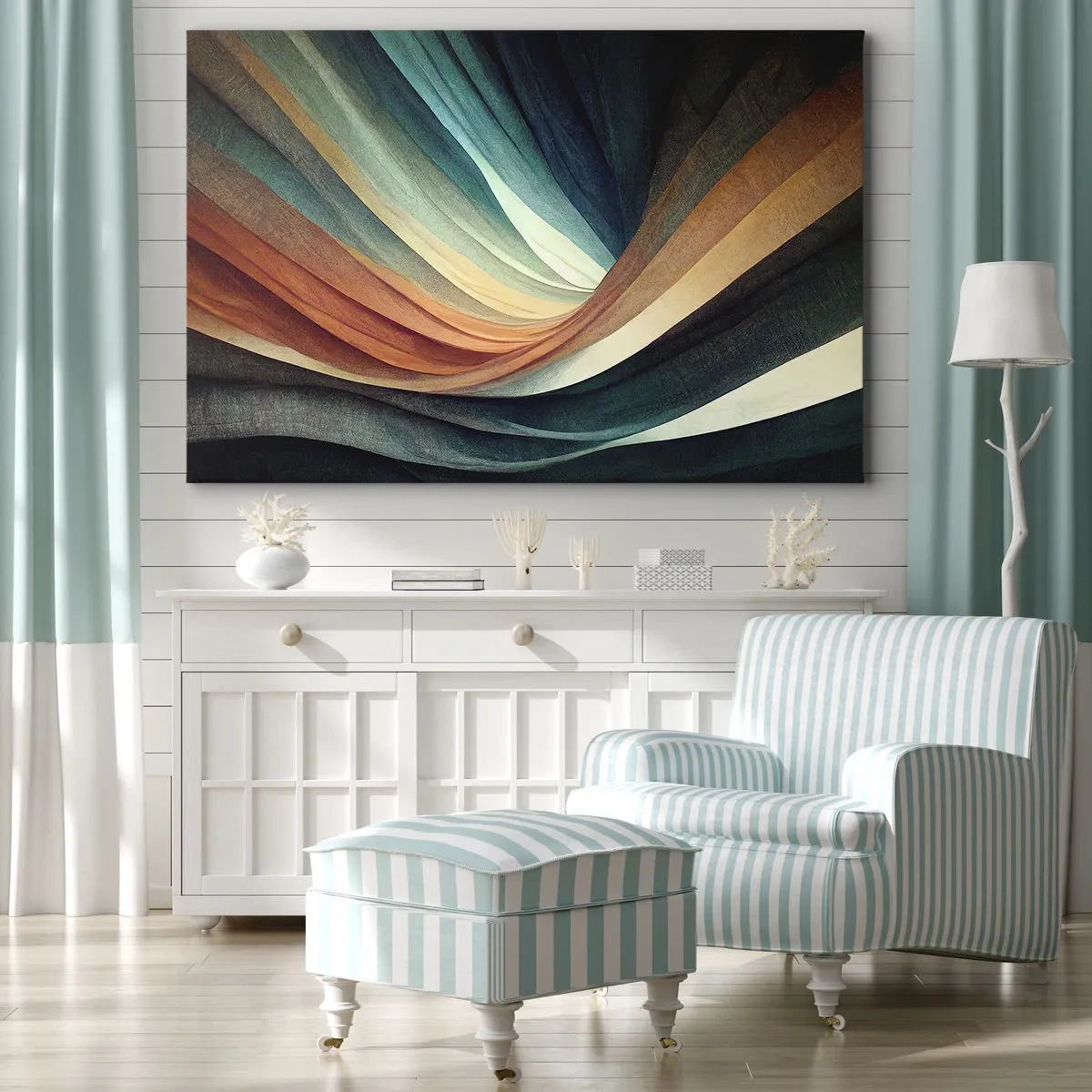 Impression sur toile - Image sur toile - Vagues abstraites dans des tons chauds et froids - 120x80cm - Tissé à partir de couleurs - Décoration murale moderne pour le salon et la chambre ARTTOR