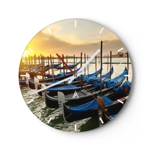 Horloge murale - Pendule murale - Gondoles amarrées sur l'eau au coucher du soleil surplombant la ville - 30x30cm - Avant que le vacarme n'arrive - Décoration murale moderne pour le salon, la cuisine et la chambre ARTTOR