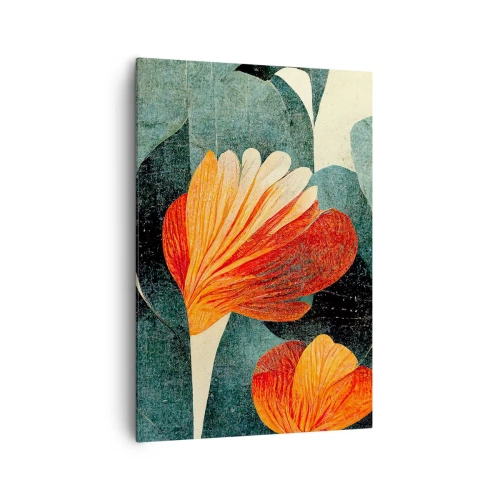 Impression sur toile - Image sur toile - Fleurs aux tons intenses d'orange et de vert - 70x100cm - La chaleur des tropiques et la fraîcheur de la verdure - Décoration murale moderne pour le salon et la chambre ARTTOR