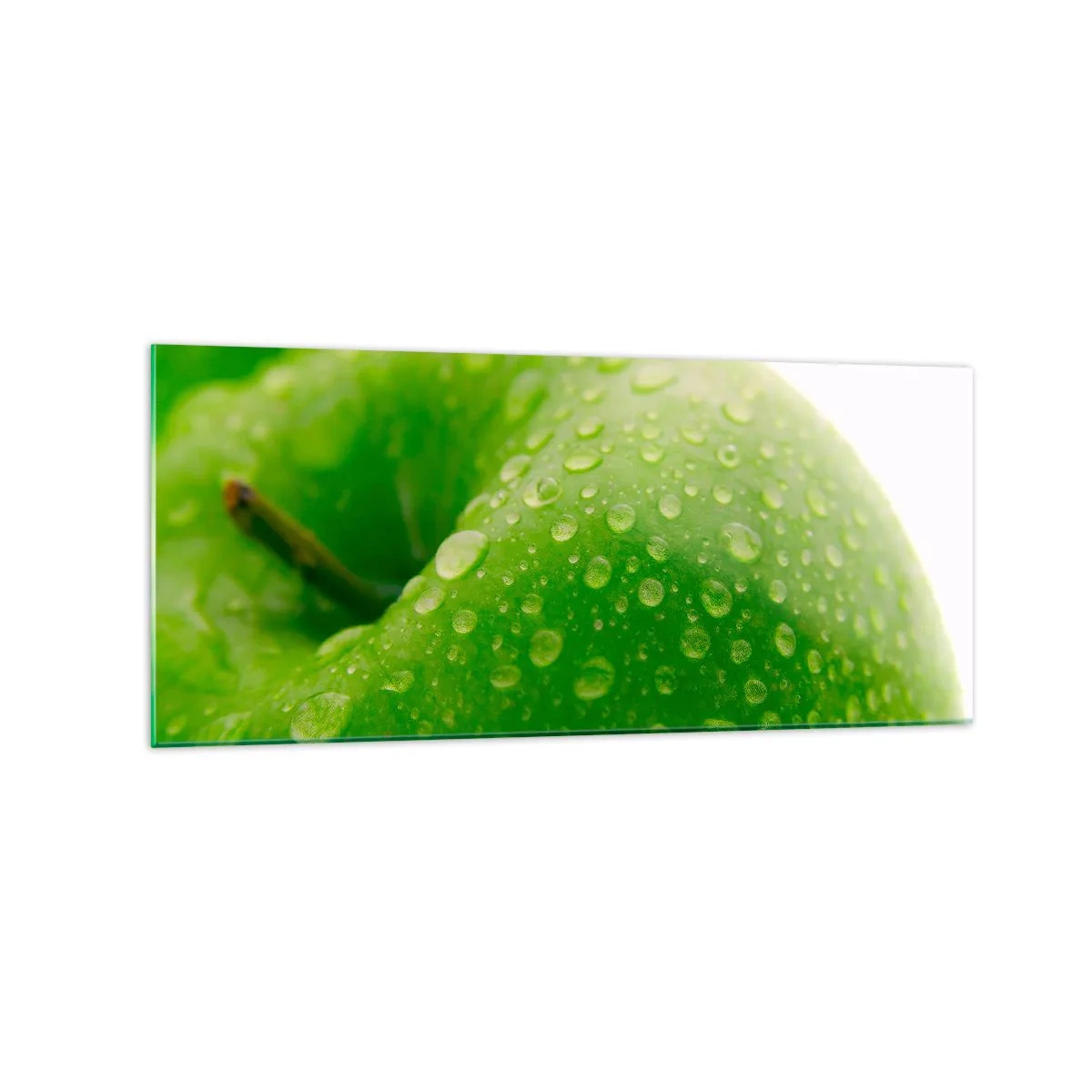 Impression sur verre - Image sur verre - Gros plan d'une pomme verte avec des gouttes d'eau - 120x50cm - Fraîcheur de verdure fraîche - Décoration murale moderne pour le salon et la chambre ARTTOR