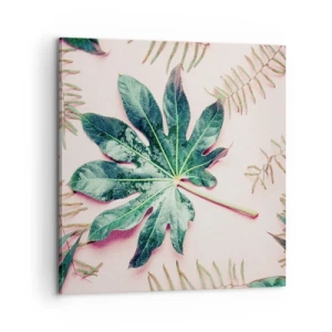 Impression sur toile - Image sur toile - Étude de verdure sur fond rose - 60x60 cm