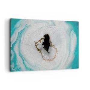 Impression sur toile - Image sur toile - Motif de géode abstrait dans des tons de turquoise, blanc et or - 100x70cm - Pénétrer à l'intérieur - Décoration murale moderne pour le salon et la chambre ARTTOR