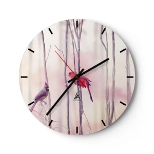 Horloge murale - Pendule murale - Une paire de cardinaux perchés sur des branches avec un fond pastel - 30x30cm - Conte de la forêt rose - Décoration murale moderne pour le salon, la cuisine et la chambre ARTTOR