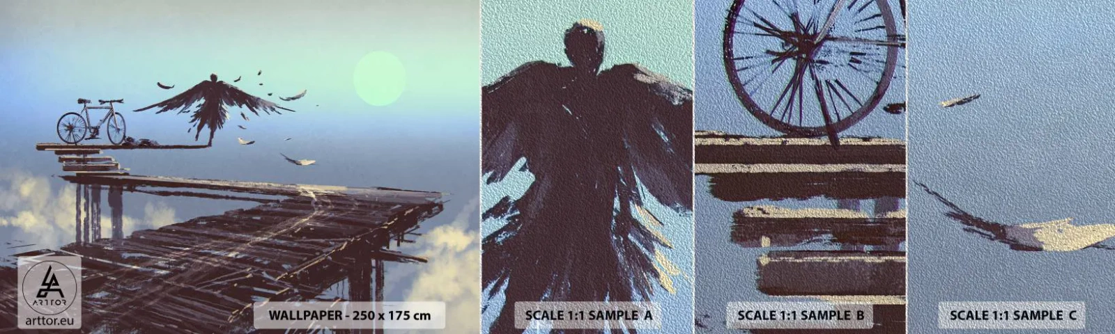Échantillon de Papier Peint Premium Sand - Icare est toujours vivant - Abstraction, Icare, Vélo - 100x30 cm