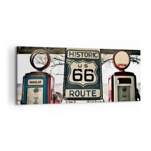 Impression sur toile - Image sur toile - Station-service historique de la Route 66 - 120x50cm - Voyage rétro américain - Décoration murale moderne pour le salon et la chambre ARTTOR