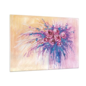 Impression sur verre - Image sur verre - Un bouquet de roses dans les tons de rose et de violet sur un fond pastel - 100x70cm - Fontaine aux roses - Décoration murale moderne pour le salon et la chambre ARTTOR