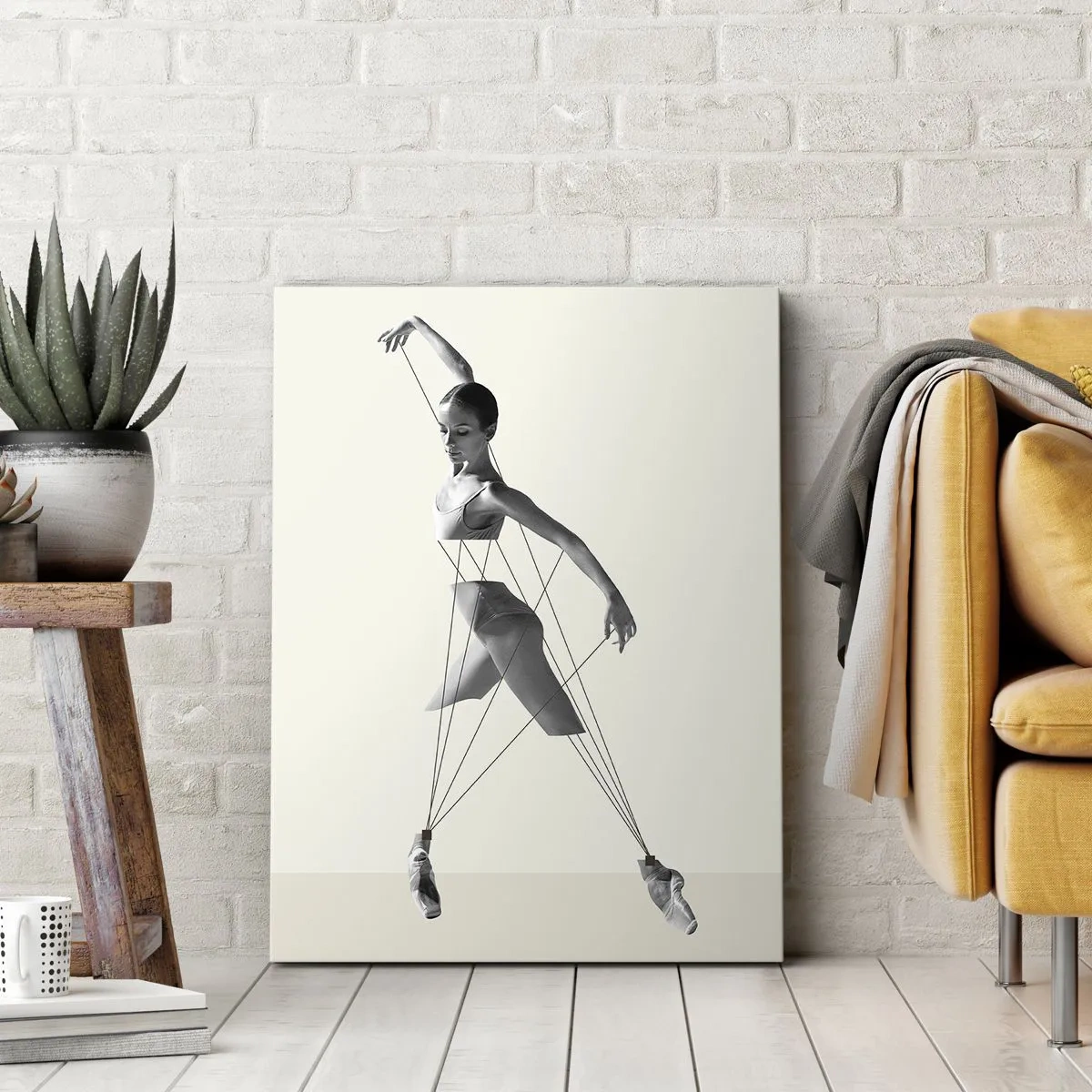 Impression sur toile - Image sur toile - Ballerine dans une interprétation géométrique avec des lignes - 50x70cm - Dans le théatre de la vie - Décoration murale moderne pour le salon et la chambre ARTTOR