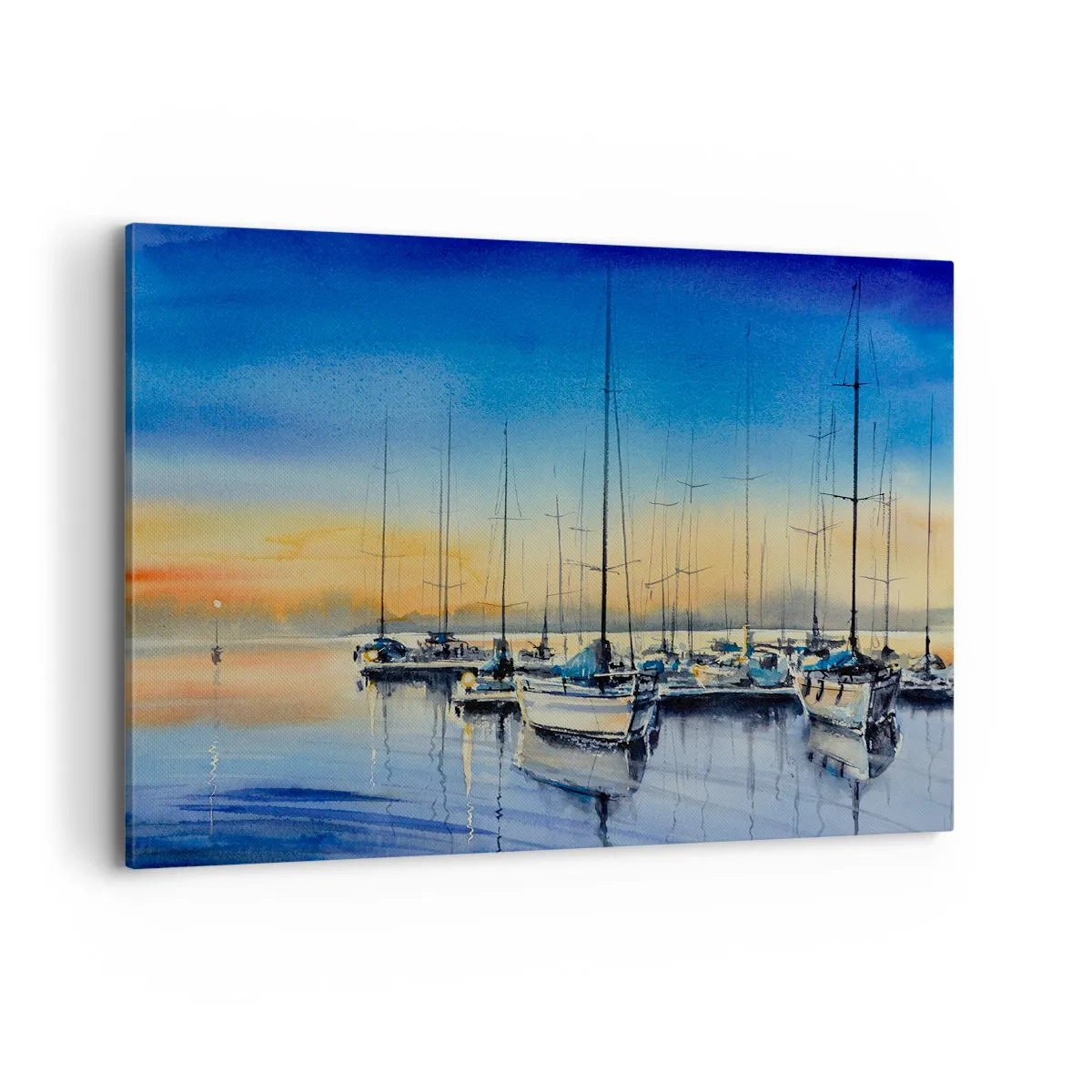 Impression sur toile - Image sur toile - Port de plaisance au coucher du soleil avec reflets sur l'eau - 100x70cm - Fin d'une belle journée - Décoration murale moderne pour le salon et la chambre ARTTOR