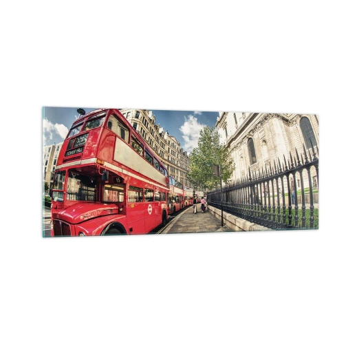 Impression sur verre - Image sur verre - Rue de Londres en gris et rouge - 100x40 cm
