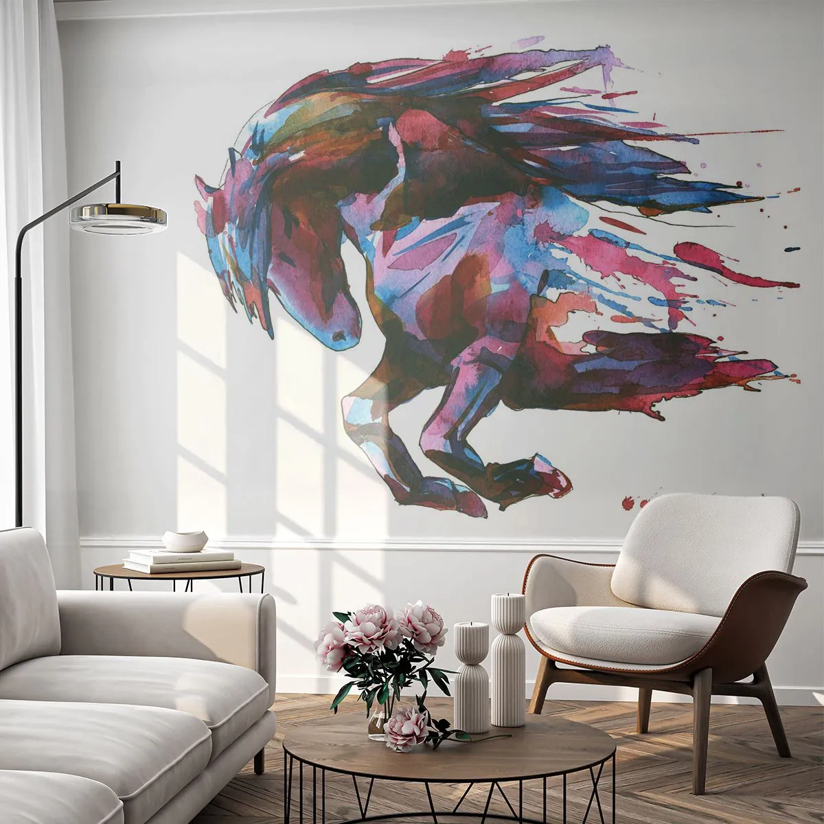 Papier Peint Autocollant Deluxe Sticker - Dans le ravissement - Animaux, Abstraction, Cheval - 250x175 cm