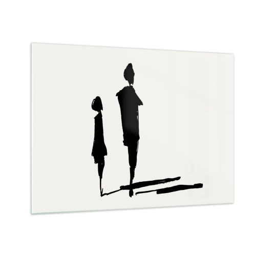 Impression sur verre - Image sur verre - Silhouettes noires de deux personnages avec des ombres sur un fond clair - 70x50cm - Êtes-vous sûr qu'ils sont ensemble ? - Décoration murale moderne pour le salon et la chambre ARTTOR