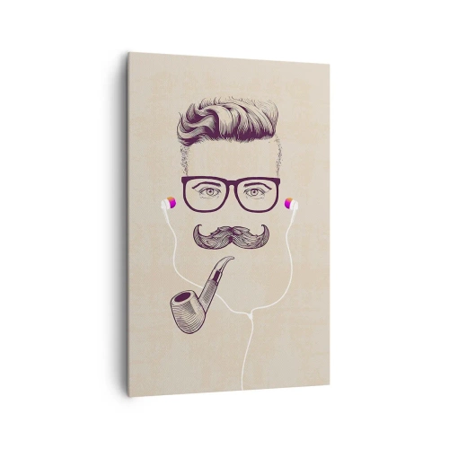 Impression sur toile - Image sur toile - Portrait rétro d'un homme avec une pipe, des écouteurs et des lunettes - 80x120cm - Un vrai homme? - Décoration murale moderne pour le salon et la chambre ARTTOR
