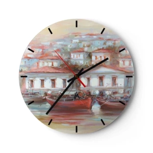 Horloge murale - Pendule murale - Un port pittoresque avec des bateaux et une architecture méditerranéenne - 30x30cm - Petite ville heureuse - Décoration murale moderne pour le salon, la cuisine et la chambre ARTTOR