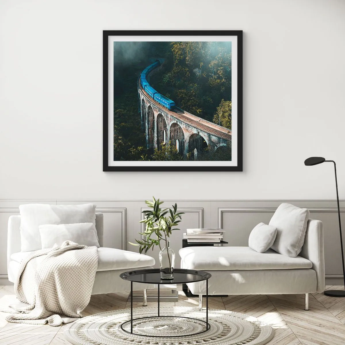 Affiche dans un cadre noir - Poster - Train nature - 60x60 cm