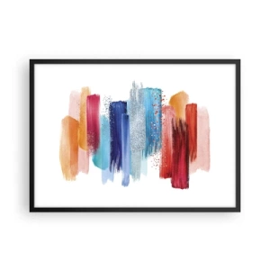 Affiche dans un cadre noir - Poster - Coups de pinceau colorés sur fond blanc - 70x50cm - En haut et en bas - Décoration murale moderne pour le salon et la chambre ARTTOR