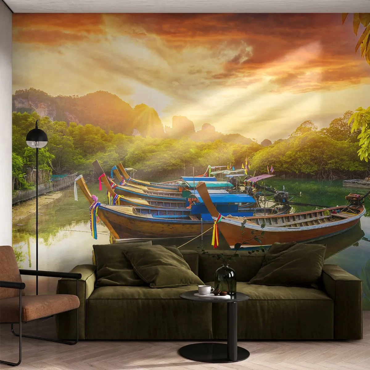 Papier Peint Autocollant Deluxe Sticker - Avant une journée chargée - Paysage, Thaïlande, Mer - 250x175 cm