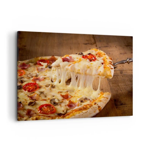 Impression sur toile - Image sur toile - Pizza au fromage filandreux - 120x80cm - Un chef-d'œuvre de l'art italien - Décoration murale moderne pour le salon et la chambre ARTTOR