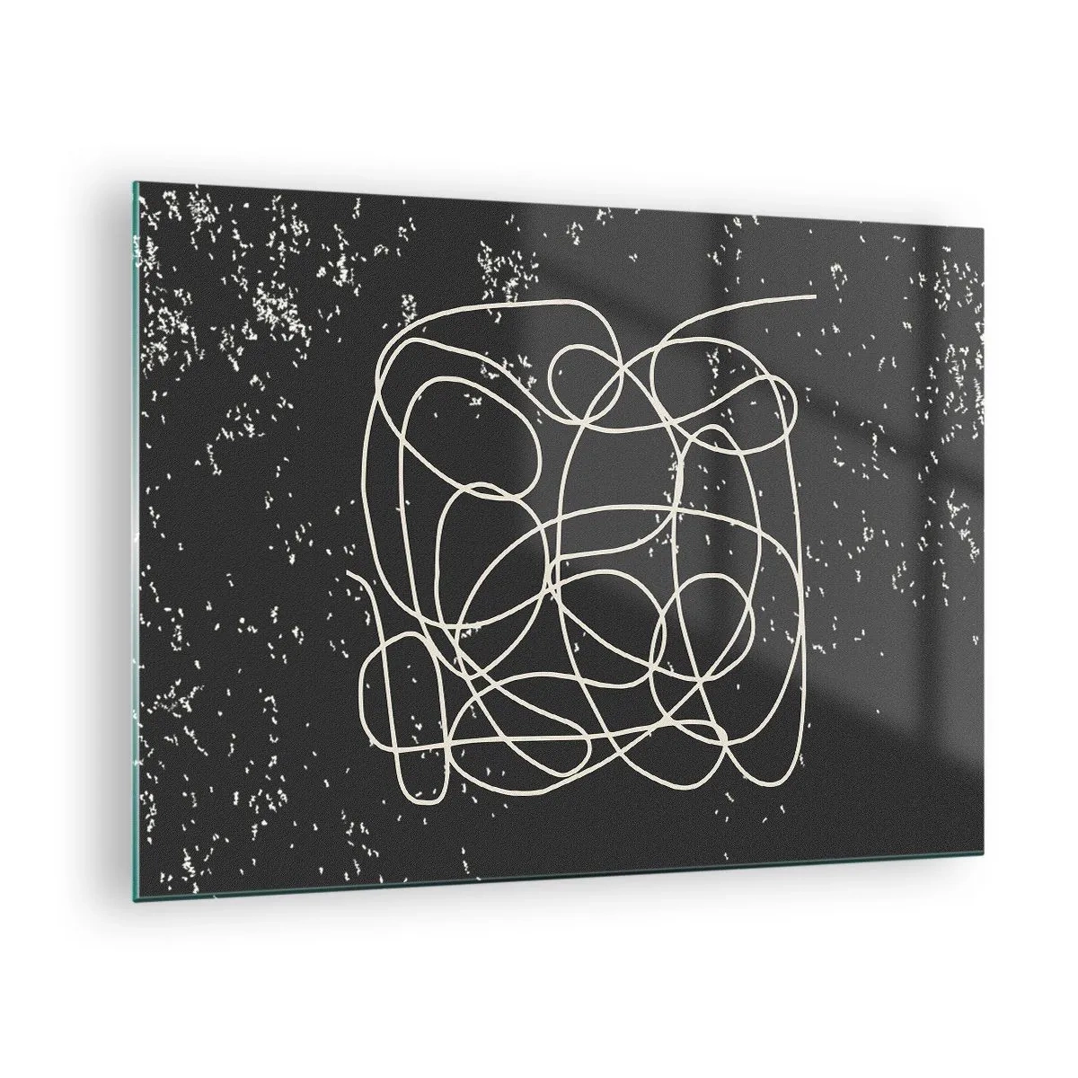 Impression sur verre - Image sur verre - Ligne abstraite en forme d'enchevêtrement sur un fond noir texturé - 70x50cm - Errance des pensées - Décoration murale moderne pour le salon et la chambre ARTTOR
