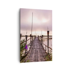 Impression sur toile - Image sur toile - Pont de bambou sur l'eau à l'aube - 80x120cm - Le silence et le calme d'Asie - Décoration murale moderne pour le salon et la chambre ARTTOR