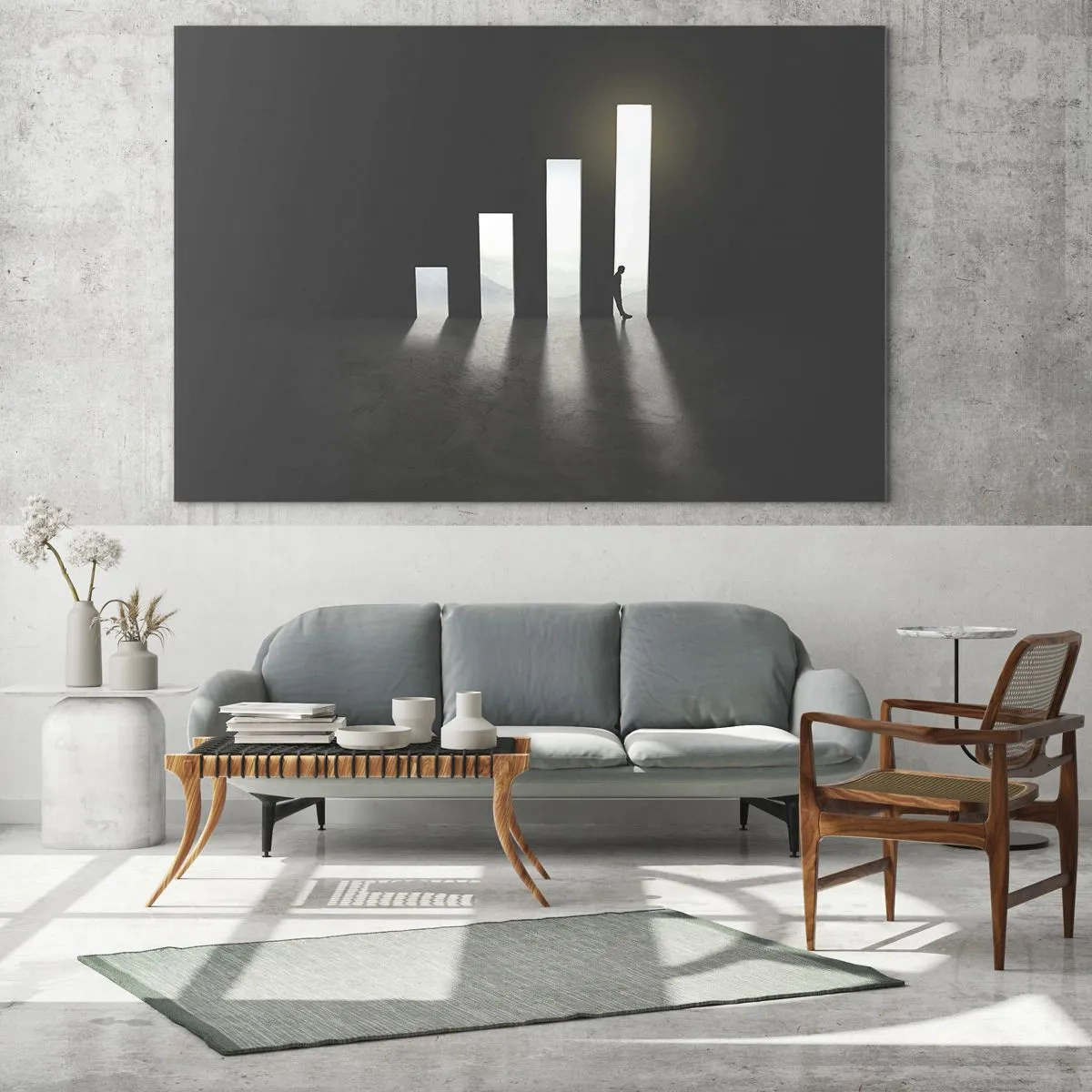 Impression sur verre - Image sur verre - L'homme à la lumière de la croissance symbolisant le développement - 70x50cm - Succès – impression - Décoration murale moderne pour le salon et la chambre ARTTOR