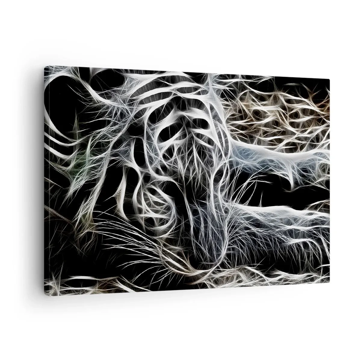 Impression sur toile - Image sur toile - Un motif abstrait représentant la silhouette d'un chat sur fond noir. - 70x50cm - Une étude de la légèreté du chat - Décoration murale moderne pour le salon et la chambre ARTTOR