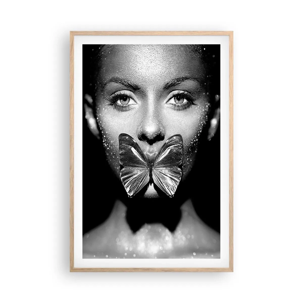 Affiche dans un chêne clair - Poster - Baiser papillon - 61x91 cm
