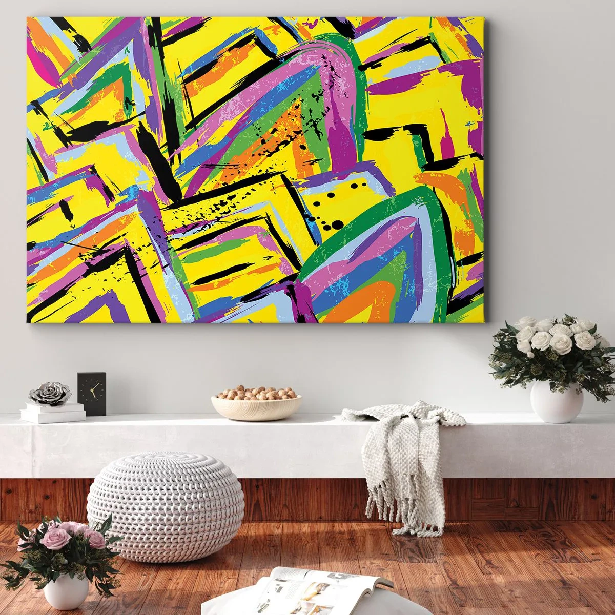 Impression sur toile - Image sur toile - Abstraction vivante aux couleurs vives et aux formes dynamiques - 100x70cm - Jusqu'à ce qu'il crie de joie - Décoration murale moderne pour le salon et la chambre ARTTOR