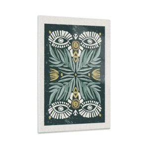 Impression sur verre - Image sur verre - Motif végétal symétrique sur fond vert - 80x120cm - Comme une découpe folklorique - Décoration murale moderne pour le salon et la chambre ARTTOR