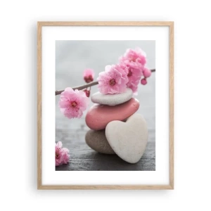 Affiche dans un chêne clair - Poster - Le bonheur avec une fleur de cerisier - 40x50 cm