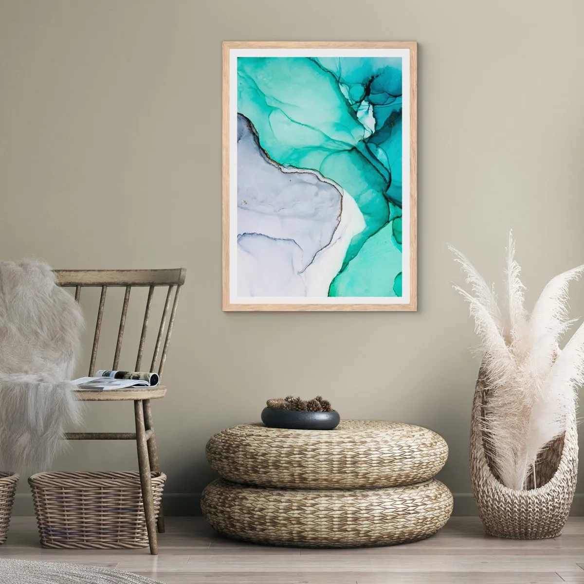 Affiche dans un chêne clair - Poster - Étude de turquoise - 61x91 cm