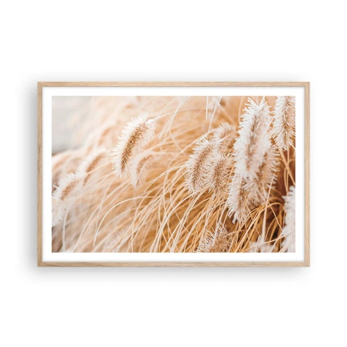 Affiche dans un chêne clair - Poster - Le bruissement doré de l'herbe - 91x61 cm
