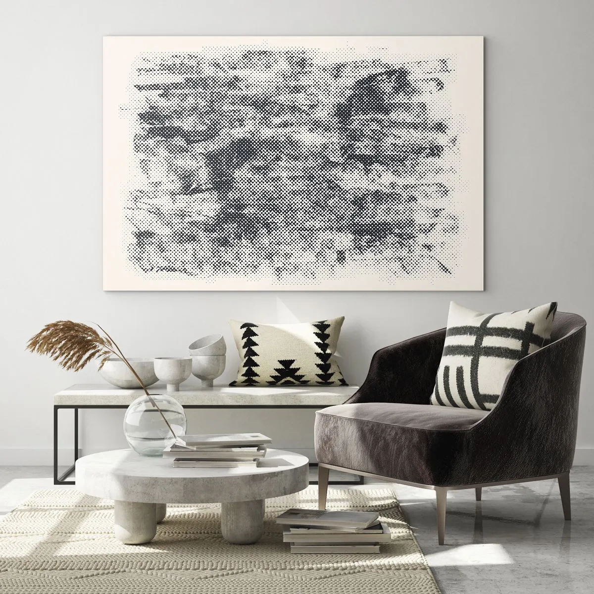 Impression sur verre - Image sur verre - Abstraction en noir et blanc avec un effet de flou - 120x80cm - Composition brumeuse - Décoration murale moderne pour le salon et la chambre ARTTOR