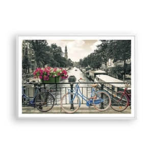 Affiche dans un cadre blanc - Poster - Couleurs de rue d'Amsterdam - 100x70 cm