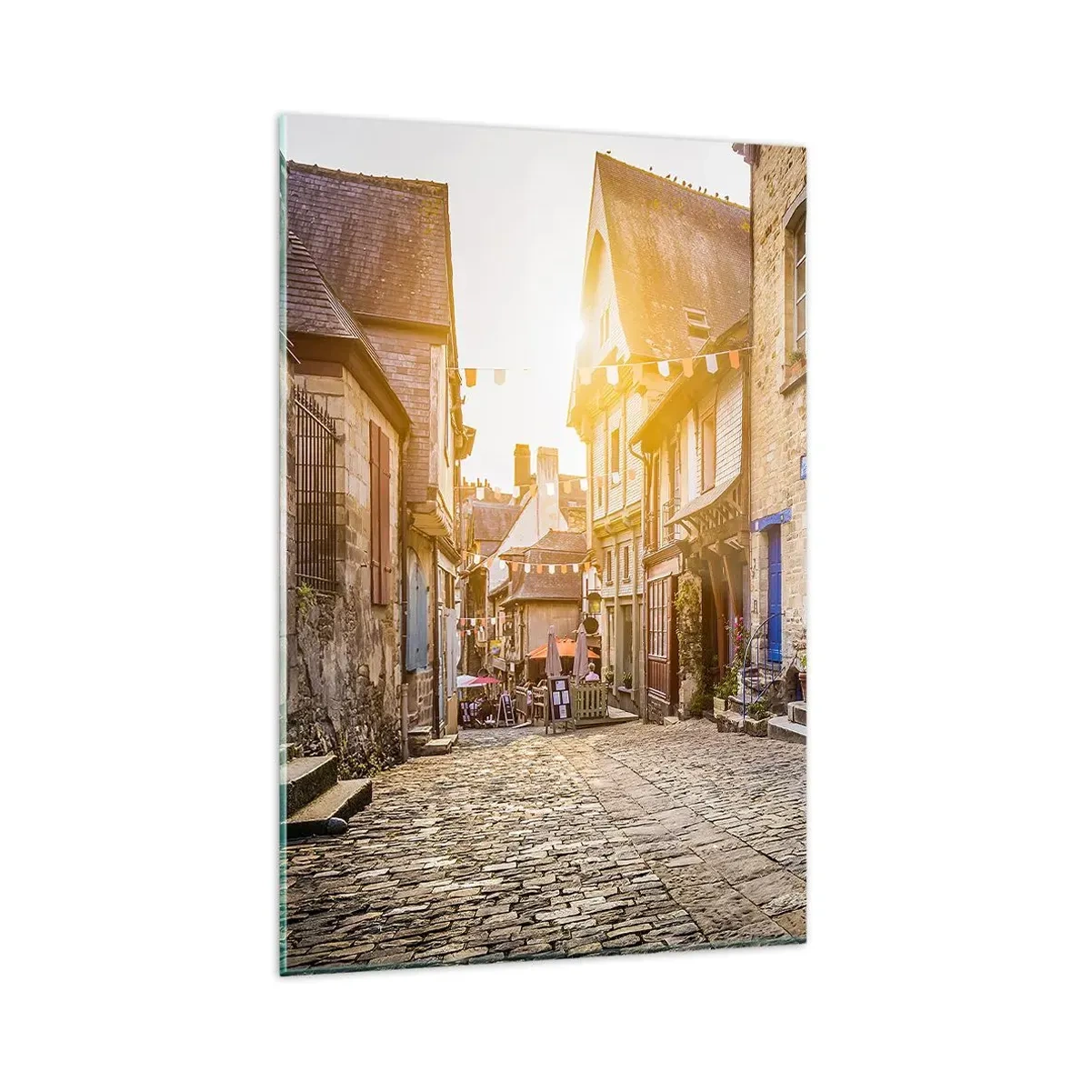 Impression sur verre - Image sur verre - Une charmante rue pavée au soleil - 80x120cm - Aux confins du monde - Décoration murale moderne pour le salon et la chambre ARTTOR