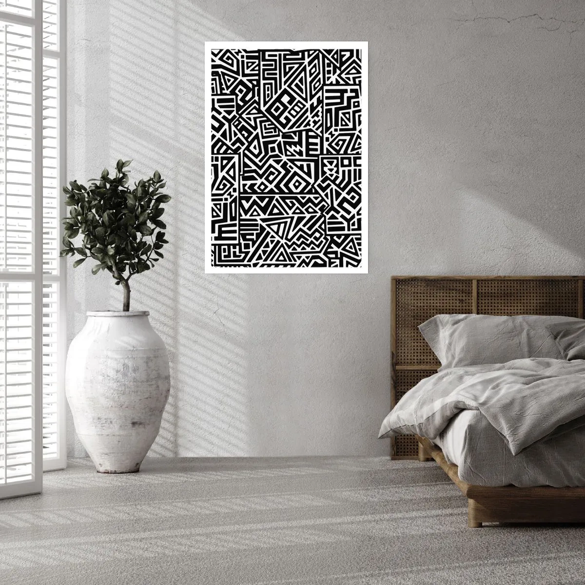Affiche - Poster - Motif géométrique noir et blanc dans un style artistique - 50x70cm - Composition précolombienne - Décoration murale moderne pour le salon et la chambre ARTTOR
