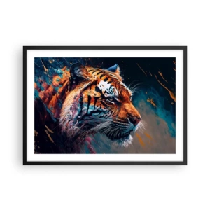 Affiche dans un cadre noir - Poster - Portrait d'un tigre aux couleurs dynamiques et abstraites - 70x50cm - Beauté sauvage - Décoration murale moderne pour le salon et la chambre ARTTOR