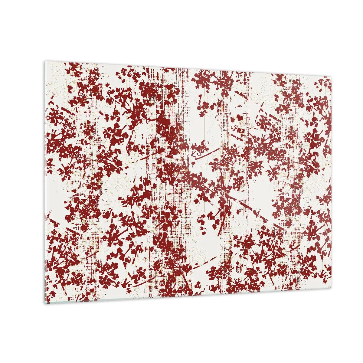 Impression sur verre - Image sur verre - Un motif floral en rouge sur un fond clair et vieilli - 70x50cm - Comme un calicot ancien - Décoration murale moderne pour le salon et la chambre ARTTOR