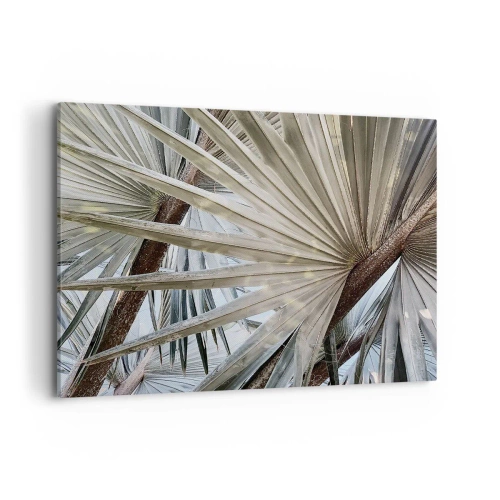 Impression sur toile - Image sur toile - Gros plan de feuilles de palmier dans des tons naturels de vert - 100x70cm - Evantail sous les tropiques - Décoration murale moderne pour le salon et la chambre ARTTOR