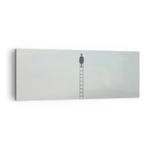 Impression sur toile - Image sur toile - Un homme sur une échelle s'élevant vers le ciel - 140x50cm - Se soulever au-dessus - Décoration murale moderne pour le salon et la chambre ARTTOR