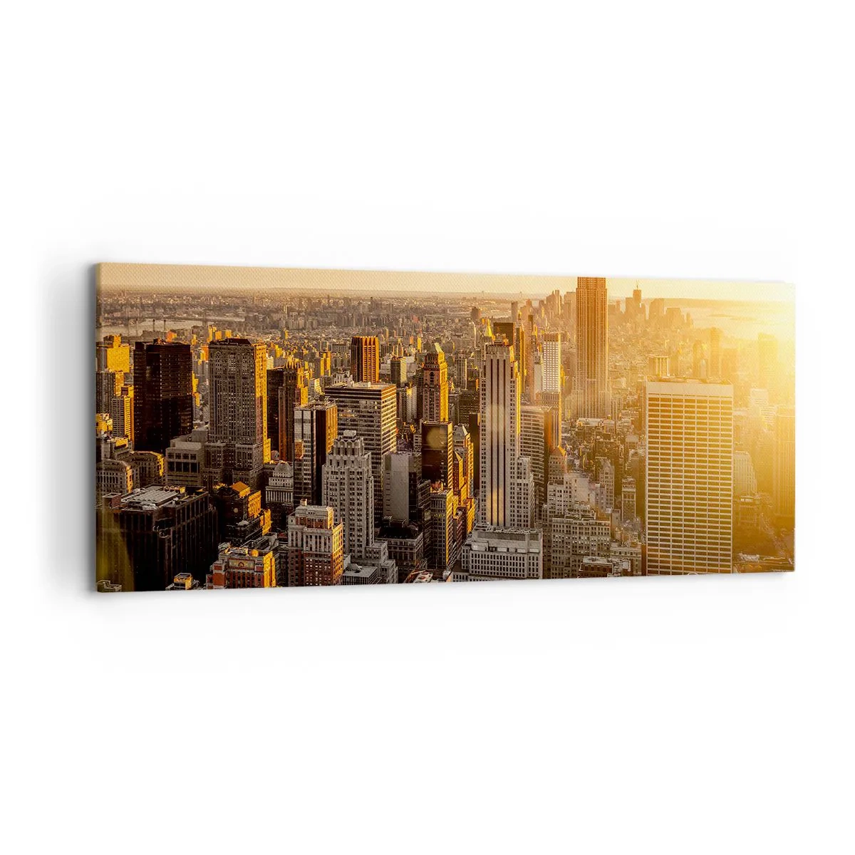 Impression sur toile - Image sur toile - Skyline de New York au coucher du soleil avec vue sur l'Empire State Building - 120x50cm - Grandir au soleil - Décoration murale moderne pour le salon et la chambre ARTTOR