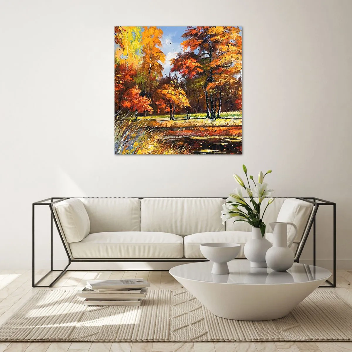 Impression sur verre - Image sur verre - Paysage en or et bronze - 60x60 cm