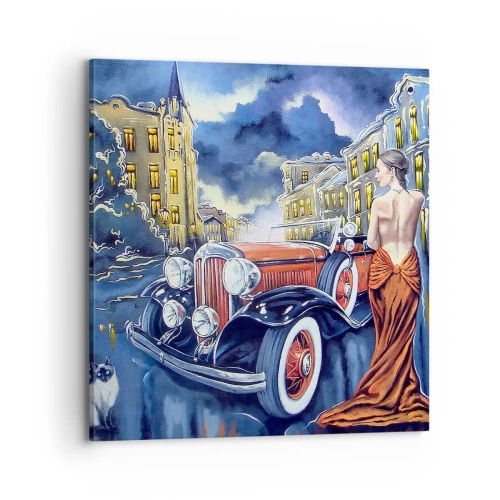 Impression sur toile - Image sur toile - Nocturne en bleu et corail - 70x70 cm