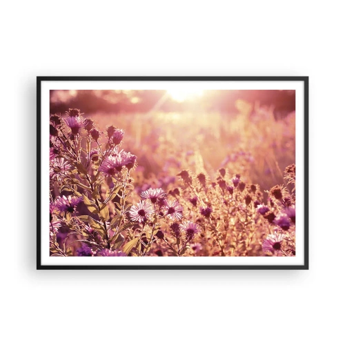 Affiche dans un cadre noir - Poster - Prairie à la lumière du soleil couchant - 100x70cm - Avant que l'été ne parte - Décoration murale moderne pour le salon et la chambre ARTTOR