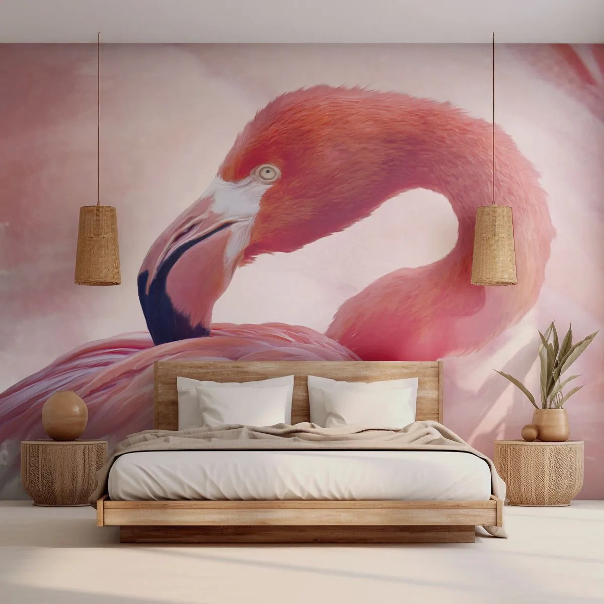 Papier Peint Photo Premium Sand - Beauté des oiseaux - Flamant, Oiseau, Nature - 350x256 cm
