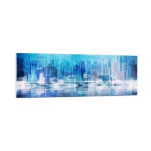 Impression sur verre - Image sur verre - Panorama urbain abstrait dans des tons bleus - 160x50cm - Noyé dans le bleu - Décoration murale moderne pour le salon et la chambre ARTTOR