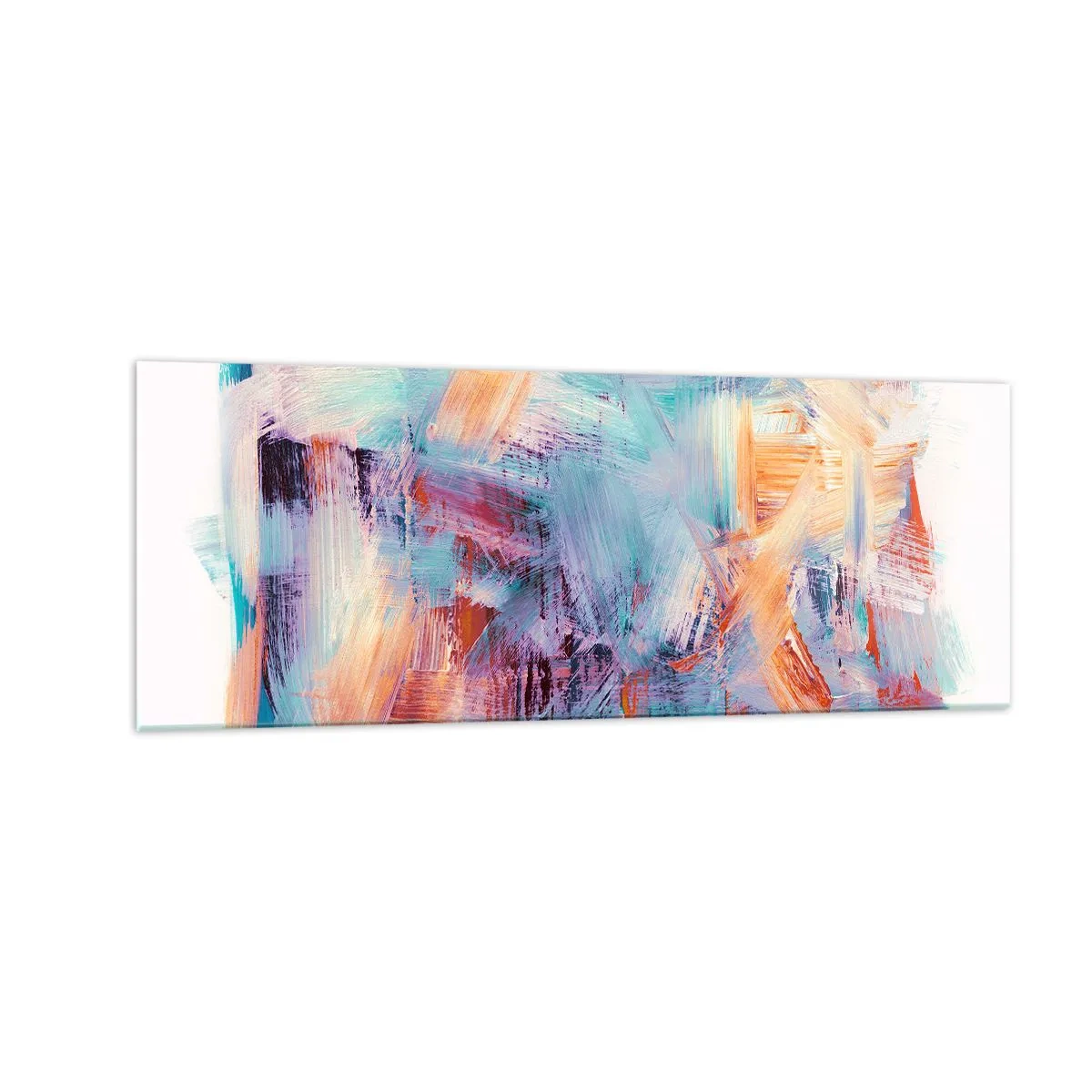 Impression sur verre - Image sur verre - Coups de pinceau colorés dans une composition abstraite - 140x50cm - Un désordre coloré - Décoration murale moderne pour le salon et la chambre ARTTOR
