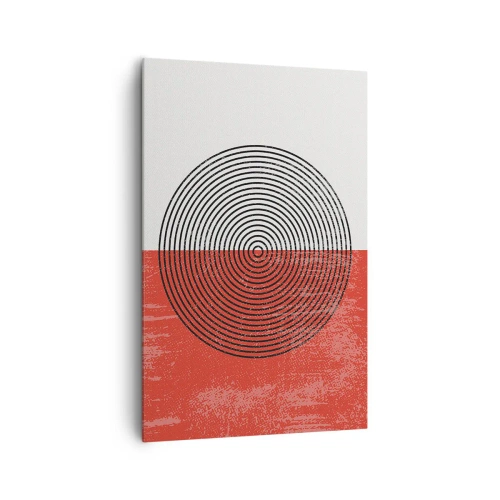 Impression sur toile - Image sur toile - Motif géométrique avec des cercles concentriques sur un fond rouge et blanc - 80x120cm - Dans le mille - Décoration murale moderne pour le salon et la chambre ARTTOR
