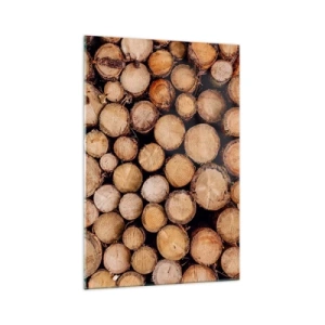 Impression sur verre - Image sur verre - Des tas de troncs d'arbres abattus disposés en harmonie - 70x100cm - Nouveau commencement - Décoration murale moderne pour le salon et la chambre ARTTOR